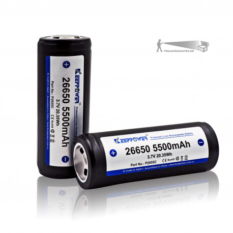 2 stk 26650 KeepPower 5500mAh beskyttet Li-Ion batteri 3,6V 2 stk 26650 KeepPower 5500mAh beskyttet Li-Ion batteri 3,6V